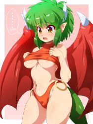 blush draco_centauros dragon_girl dragon_horns dragon_tail dragon_wings female_only green_hair horns konpeto puyo_puyo sega tail underwear wings yellow_eyes