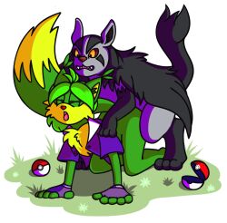 2016 alex_nerpy_fox anthro anthro_on_feral canid canine collectollider doggy_style duo feral fox from_behind_position fur green_body green_fur male male/male mammal mightyena nintendo pokémon_(species) pokemon sex video_games zoophilia