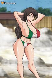 areola_slip areolae armpits arms_up big_breasts bikini breasts brown_eyes brown_hair bursting_breasts busty cleavage erect_nipples female female_focus female_only final_fantasy final_fantasy_vii hands_behind_head hourglass_figure italian_flag italian_senate_hack large_breasts long_hair meme navel nipple_bulge onsen overflowing_breasts predaking29 skimpy_bikini standing tifa_lockhart wet wide_hips