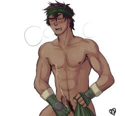 1boy cum_on_glove cum_on_gloves cum_on_hand cum_on_self cumshot ejaculation fire_emblem fire_emblem_echoes:_shadows_of_valentia gray_(fire_emblem) male_focus male_only masturbation nude nude_male