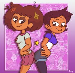 2d 2girls absurd_res amphibia anne_boonchuy artist_name ass_visible_through_clothes back_view breasts butts_touching crossover disney disney_channel disney_xd female_only fully_clothed hand_on_hip hi_res leaves leaves_in_hair luz_noceda rayryan saint_james_school_uniform school_uniform schoolgirl signature straight_hair teenage_girl teenager the_owl_house thick_ass thighs young