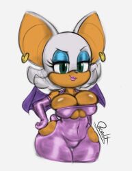 anthro big_breasts big_ears breasts chiropteran cleavage clothed clothing curvy_figure ear_piercing ear_ring earrings edit female gloves hand_on_hip handwear hourglass_figure mammal pachislot piercing rouge_the_bat sega simple_background sketch solo sonic_(series) sonic_the_hedgehog_(series) thick_thighs tight_clothing voluptuous wide_hips