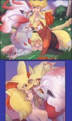 anthro anus barry_(pokemon) blush bodily_fluids delphox drooling female female/female foursome game_freak genital_fluids genitals group group_kissing hi_res hisuian_zoroark human human_penetrating interspecies kissing lustfulhunter male male/female mammal ninetales nintendo nude outdoors penetration penis pokémon_(species) pokemon pokemon_(species) pokemon_dppt pokemon_legends:_arceus pokemon_rgby pokemon_xy pokephilia pregnant pregnant_female pussy pussy_juice saliva smile tongue tongue_out vaginal_penetration video_games zoroark