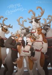 <3_eyes 1girls 6boys adam_wan anthro antlers balls bodily_fluids breasts capreoline cervid christmas dancer_(reindeer) erection female fur furry furry_only genital_fluids genitals group harness heart hi_res holidays horn larger_male male mammal nipples nude penis precum reindeer rudolph_the_red-nosed_reindeer simple_background size_difference smaller_female smaller_male smile smiling_at_viewer tail whispering zaush