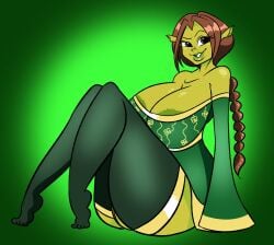 1girls 2d areola_slip big_breasts breasts cleavage dreamworks female female_only green-skinned_female green_skin huge_breasts large_areolae ogre ogress_fiona pixelzsinful princess_fiona princess_fiona_(ogre) sagging_breasts shrek_(series) solo stockings thick_thighs