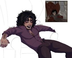 1boy bruno_madrigal clothed encanto erection erection_under_clothes latino male male_only mature_male reference_image solo solo_male tagme