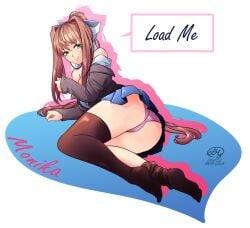 doki_doki_literature_club green_eyes just_monika maria_giulia monika_(doki_doki_literature_club) panties pantyshot pantyshot_(lying) pink_panties