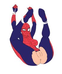 1girls anus ass_focus assisted_exposure bondage female female_only human human_only light-skinned_female light_skin marvel mayday_parker open_legs restrained revoidd spider-girl spider-man_(series) spider_web suit superheroine suspension vagina visible_pussy