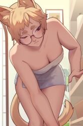 cleavage furry_ears glasses razalor towel