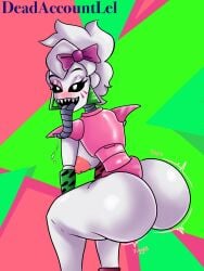 alternate_version_available animatronic big_ass big_breasts black_eyes blush bow busty deadaccountlol five_nights_at_freddy's five_nights_at_freddy's:_security_breach glamrock_chica_(fnaf) huge_ass huge_breasts looking_at_viewer robot smiling tongue tongue_out