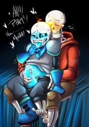 ahe_gao blue_body blue_penis blush brosboning drool drooling ectobody gay handjob incest jerkingoff_another lightsaber_dick male male_only masturbating_other papyrus papyrus_(underswap) papyrus_au partially_clothed penis sans sans_(underswap) sans_au sitting_on_lap skeleton sweat text tongue_out underswap underswap_papyrus underswap_sans undertale_au