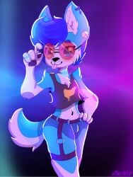 1boy :p anthro blue_eyes blue_fur blue_hair blue_panties diamond_ring drilling femboy gay green_blouse green_eyes happy joey_wolf joey_wolfhound(joey_wolf) leg_belt male male_only original original_character purple_sunglasses solo sunglasses white_fur wolf_boy wolf_ears wolf_tail