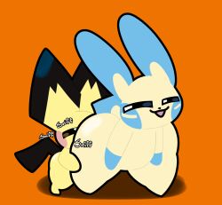 anthro ass_sniffing big_ass minun nintendo pichu pokémon_(species) pokemon pokemon_(species) sitrusnsfw size_difference