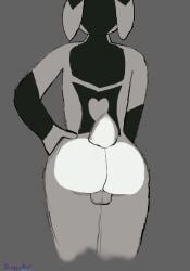 anthro ass backsack balls butt_focus ears_back ears_down fur fur_markings genitals grey_body grey_fur hi_res hybrid male markings pivoted_ears slimgy_flur solo