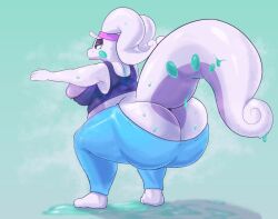 1girls anthro ass ass_cleavage big_ass butt_crack chubby chubby_female dat_ass fawxythings female female_only goodra narrowed_eyes nintendo pokémon_(species) pokemon pokemon_(species) solo solo_female sportswear squatting sweat sweating thick_thighs workout