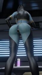 1girls 3d anal_attached_clothing anally_anchored_clothing asari blender blue_skin breasts buttplug chaps clothing elbow_gloves female heels high_heels mass_effect morinth nipples rogat17 solo tagme tight_clothing