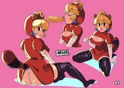 1boy 1girls ass blonde_hair fellatio mario_(series) multiple_images nintendo oral princess_peach super_mario_3d_world tanooki_peach tanooki_suit thighhighs toastbreeding