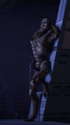 3d_(artwork) alien blue_eyes bodily_fluids cum digital_media_(artwork) erection garrus_vakarian genital_fluids genitals hi_res male mass_effect masturbation penile penile_masturbation penis rooking solo stormrider turian video_games