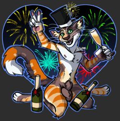 2022 alcohol anthro beverage champagne daschocolate domestic_cat felid feline felis male mammal mrchocolate new_year_2022 solo