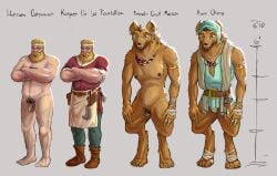 1girls animal_genitalia anthro awa_okoro bandage barefoot beard blonde_hair claws clothed clothed/nude clothing digitigrade dr.thyrsus duo facial_hair feet female fur genitals gnoll gynomorph hair hi_res human humanoid hyaenid hyaenid_penis intersex jewelry kasper_de_la_tourbillion male mammal model_sheet nipples nude pale-skinned_female pale_skin penis pseudo-penis tools yellow_body yellow_fur