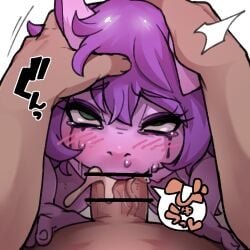 1boy 1girls beecon123 blue_skin blush cum cum_in_mouth cum_inside face_fucking head_grab irrumatio league_of_legends lulu_the_fae_sorceress male male_pov penis pov purple_hair riot_games rolling_eyes tears yordle