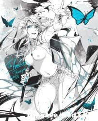 1girls amalee amanda_lee black_and_white blue_eyes breasts edit exposed_breasts female_only first_porn_of_character leeandlie light-skinned_female light_skin monarch monarch_(amalee) virtual_youtuber white_hair