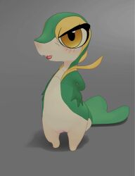 3d_(artwork) animated blush blush_lines digital_media_(artwork) female feral flashheart generation_5_pokemon genitals hip_grab hip_sway nintendo outline pokemon pokemon_(species) snivy solo standing tail turntable_(animation) vulva