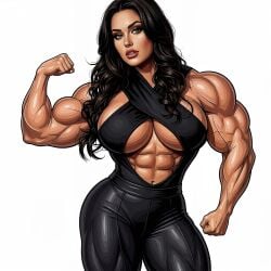 abdominals abigail_ratchford ai_assisted ai_generated bicep biceps big_breasts big_muscles bodysuit brown_hair dark_hair deltoids flexing flexing_bicep flexing_muscles hazel_eyes huge_boobs huge_breasts huge_muscles instagram_model large_boobs large_breasts large_muscles large_tits leather leather_bodysuit leather_clothing muscle_mommy muscular muscular_female muscular_thighs thicc vascular vascular_arms wavy_hair white_background