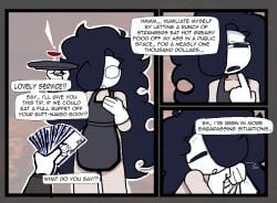 ! 1ambiguous 1boy 1femboy 2026 2d 2d_(artwork) apron arcaned_roses black_hair comic comic_panel dialogue digital_drawing_(artwork) digital_media_(artwork) english_text femboy gloves hair long_hair male martini martini_glass money mostly_nude offering offering_money offscreen_character pale-skinned_femboy pale-skinned_male pale_skin partially_clothed questioning restaurant restaurant_background restaurant_setting roses_(roses_arcaned) roses_arcaned serving_tray speech_bubble sweat sweatdrop sweating sweaty sweaty_body sweaty_face text thinking waiter waiter_tray white_gloves