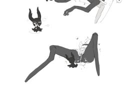 2_horns after_oral after_vaginal after_vaginal_penetration ambiguous_gender anthro apron apron_only arthropod black_body blush blush_lines bodily_fluids chinese_description clothing digital_drawing_(artwork) digital_media_(artwork) duo excessive_vaginal_fluids female female/ambiguous frilly frilly_clothing genital_fluids genitals heart_symbol hollow_knight_(character) hollow_knight_(franchise) horn long_legs lying milktea25424633 on_back orgasm question_mark rear_view shaking simple_background size_difference standing team_cherry the_knight_(hollow_knight) vaginal_fluids vaginal_fluids_on_face vessel_(species) vulva white_background white_eyes white_face