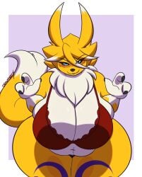 bbw big_ass big_breasts breasts bubble_butt cleavage dewwydarts dewwydartz huge_ass huge_breasts overweight raine_(dewwydartz) renamon tagme thick_thighs wide_hips