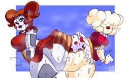 2d_(artwork) 2girls animatronic animatronic_female artist_signature ass ass_bigger_than_head ass_bigger_than_torso ass_focus big_ass big_breasts big_butt big_thighs blue_eyes blush blush_lines breasts butt_focus butt_squish chubby chubby_female circus_baby circus_baby_(fnaf) clown clown_costume clown_girl clown_makeup clown_nose embarrassed embarrassed_female fat_ass female female_focus female_only five_nights_at_freddy's five_nights_at_freddy's:_sister_location gassy gassy_female gurgling gurgling_noise hamb0ne jin_(bigbeefboober) lipstick massive_ass musk musk_clouds oc onomatopoeia orange_hair original_character panties polka_dot polka_dot_panties skirt squish squished_ass squishy squishy_butt stomach_gurgling stomach_noises striped_panties sweat sweatdrop sweating sweaty sweaty_ass sweaty_body sweaty_butt text thick_thighs thighs