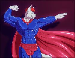 1boy 2010s 2016 5_fingers abs anatomically_correct anatomically_correct_genitalia anthro anthro_male anthro_only armpits arms_up athletic athletic_body athletic_male balls balls_outline beefy biceps big_balls big_biceps big_muscles big_penis big_tail black_claws black_eyebrows black_eyelashes black_nose blue_clothing blue_suit blue_uniform bodybuilder boner boner_in_pants breastplate buff canid_humanoid canine canine_humanoid canis cape cheek_tuft claws clenched_fist closed_hand closed_mouth closed_smile clothed clothed_anthro clothed_male clothing collarbone costume digital_media_(artwork) ear ear_tuft ears_up erect_penis erection fangs fingers fit fit_male flexing flexing_arm flexing_bicep fox fox_boy fox_ears fox_humanoid fox_tail fully_clothed fully_clothed_male fur furry furry_focus furry_male furry_only genital_outline genitalia genitals glans glans_outline glistening_clothing gradient_background green_eyes half-closed_eye hands hero hero_costume hi_res humanoid humanoid_genitalia humanoid_penis jacked large_muscles long_tail looking_at_viewer male male_focus male_only mammal muscle_fetish muscular muscular_anthro muscular_arms muscular_legs muscular_male navel navel_outline no_nipples nose nostrils open_eyes pecs penis penis_outline pose posing presenting presenting_armpits presenting_body presenting_penis raised_arms red_cape red_hair red_neckwear red_underwear seductive seductive_look seductive_smile short_hair showing_off showing_off_muscles side_view smile smiling_at_viewer smooth_penis solo solo_male standing strong strong_male superhero superhero_costume tail tailwag teeth tight_clothing tight_costume tight_suit toasty_toast tridark two-tone_clothing veiny_penis vulpine watermark white_ears white_fur white_tail wine_background