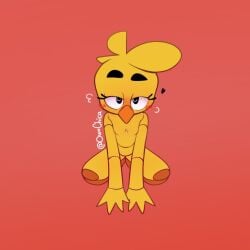 animatronic anthro aroused avian beak bird blush blush_lines censored censored_genitalia censored_vulva chica_(fnaf) chicken female five_nights_at_freddy's galliform hi_res kneeling looking_at_viewer machine nude owochica phasianid robot robot_anthro scottgames solo yellow_body