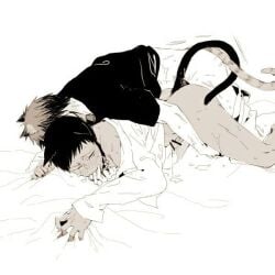 2boys aomine_daiki cat_boy cat_ears cat_tail catboy daiki_aomine kagami_taiga kuroko's_basketball kuroko_no_basuke taiga_kagami tan_skin tan_skinned_male yaoi