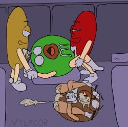 2026 animated bodily_fluids bondage bound brown_(m&m's) candy cum dessert eyewear female female/female food food_creature forced genital_fluids glasses green_(m&m's) group hand_holding humanoid lips living_candy living_m&m looking_pleasured m&m's male male/male mars_incorporated mascot not_furry open_mouth rape restraints rope rope_bondage sex vylfgor