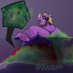 anal anthro beard belly big_dom_small_sub domestic_cat dominant duo facial_hair fart fart_cloud fart_fetish farting_on_another farting_on_face felid feline felis furniture green_fart_cloud hairy hi_res horn male male/male mammal nabb_(nabb-kun) nebun_(telstartelstar) on_sofa oral overweight overweight_male pajama_pants purple_body relieved rhinoceros rimming rimming_male sex simple_background sitting sitting_on_sofa size_difference sofa telstartelstar trapped_in_clothing