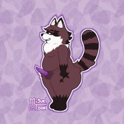 animal_genitalia animal_penis anthro ass balls belly big_butt brown_body brown_fur fan_character femboy fur genitals hi_res knot male mammal migueltoons mimi_raccoon penis procyonid raccoon raccoon_penis raccoon_tail shortstack size_difference slightly_chubby slightly_chubby_anthro slightly_chubby_male smaller_male solo thick_thighs