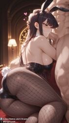 1girls ai_generated ass ass_focus bare_shoulders big_breasts black_hair blowjob breasts bunny_ears bunny_girl bunny_tail bunnysuit butt_focus clothed clothed_female cum cum_in_mouth curvy curvy_body curvy_female dark_hair deepthroat dreamyan_ai fellatio fishnets from_behind hi_res high_quality high_resolution highres komi-san_wa_komyushou_desu komi_can't_communicate komi_shouko large_breasts long_hair lying lying_on_side on_side oral oral_sex pantyhose pleasure_face purple_eyes purple_hair sucking sucking_penis thick_ass thick_thighs thighs uncensored
