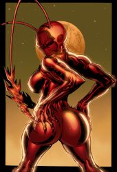 1girls ant_(comic) antennae ass big_ass bodysuit female female_only full_body_suit grabbing_own_ass hannah_washington image_comics looking_at_viewer looking_back mario_gully_(artist) moon presenting_hindquarters red_body skin_tight skintight_bodysuit superheroine the_ant toned toned_female