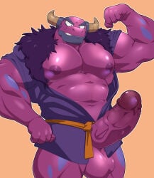 anthro balls bara barazoku boner bovid bull bull_horns demon_bull_king erection flexing furry horns lego lego_monkie_kid maldu male male_only muscles muscular penis proud_of_his_cock solo solo_male