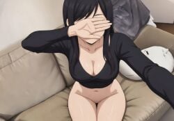 ai_generated almost_naked bottomless covering_face covering_pussy crop_top no_panties no_pants no_pussy only_female selfie thighs