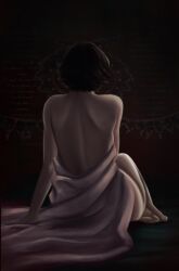 1girls artemis_(devil_may_cry) back back_muscles back_view barefoot black_hair devil_may_cry devil_may_cry_5 feet female female_focus female_only from_behind from_behind_view implied_nudity lady_(devil_may_cry) legs modesty_bedsheet nude nude_female pinup sheet_grab short_hair shoulder_blades shoulders solo solo_female solo_focus vimofandango