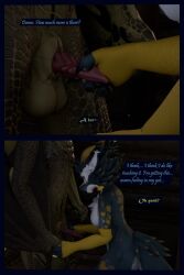 3d_(artwork) absurd_res animal_genitalia anthro arm_warmers armwear balls blue_body blue_fur clothing comic daughter_(lore) dialogue digital_media_(artwork) dragon duo european_mythology father_(lore) father_and_child_(lore) father_and_daughter_(lore) female flauntingfornication fur genitals green_body green_scales hand_holding hi_res kobold male male/female mythological_creature mythological_scalie mythology parent_(lore) parent_and_child_(lore) parent_and_daughter_(lore) penis penis_tip scales scalie sheath stroking_penis touching_penis western_dragon white_body white_fur wyvern