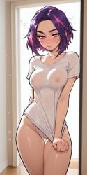 1girls ai_generated bare_thighs bedroom blush boku_no_hero_academia busty cameltoe collarbone covered_nipples female indoors kaina_tsutsumi lady_nagant lazy looking_at_viewer loose_shirt medium_breasts molamaxuy morning multicolored_hair my_hero_academia panties perfect_body pink_hair purple_eyes purple_hair short_hair skinny sleepy solo standing t-shirt thigh_gap thighs tired tugging_clothing white_pupils