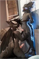 3d_(artwork) absurd_res animal_genitalia animal_penis anthro arm_tied black_body blender_(artwork) blowjob_face bodily_fluids border bound canine_genitalia canine_penis clothing cum cum_drip cum_in_mouth cum_inside cum_on_body deuzear digital_media_(artwork) dripping duo erection eyewear fellatio forced fur genital_fluids genitals glowing glowing_markings hi_res kneeling kneeling_sex leg_tied lill_esp looking_pleasured male male/male male_penetrated male_penetrating mammal markings oral oral_penetration orgasm_face penetration penile penis penis_in_mouth sex standing standing_sex white_border