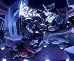 absurd_res alien anthro duo erection female foreskin genitals halo_(series) hand_on_penis hi_res kneeling male male/female microsoft penis sangheili sitting sunhuiz xbox_game_studios