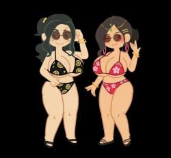 2girls ai ai_assisted ai_generated big_breasts bikini breasts cameo_(papa_louie) cherissa_(papa_louie) clothing flipline_studios grok papa_louie thick_thighs thighhighs thighs