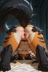 1girls ai_generated anthro_female black_hair black_stripes blonde_highlights brown_eyes canid dog_girl female generation_3_pokemon hybrid hybrid_pokemon hyena_girl long_hair mightyena orange_fur original_character pokemon pokemon_(species) scorpianpp self_upload stable_diffusion striped_fur yahima_(scorpianpp)