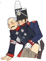 2boys artist_request bandaged_arm blush clothed cum gay gay_sex gebhard_leberecht_von_blücher gloves guts_&_blackpowder guts_and_blackpowder masturbation older_male pants_down prussia prussian_officer_(guts_and_blackpowder) pubic_hair real_person real_person_fiction roblox roblox_game small_penis source_request uniform